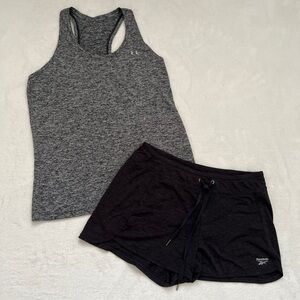 Reebok and Under Armour Gray Tank Top and Black Shorts Bundle Set